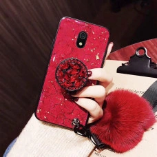 Силіконовий чохол з попсокетом та хутряним помпоном для Xiaomi Redmi 8a Червоний