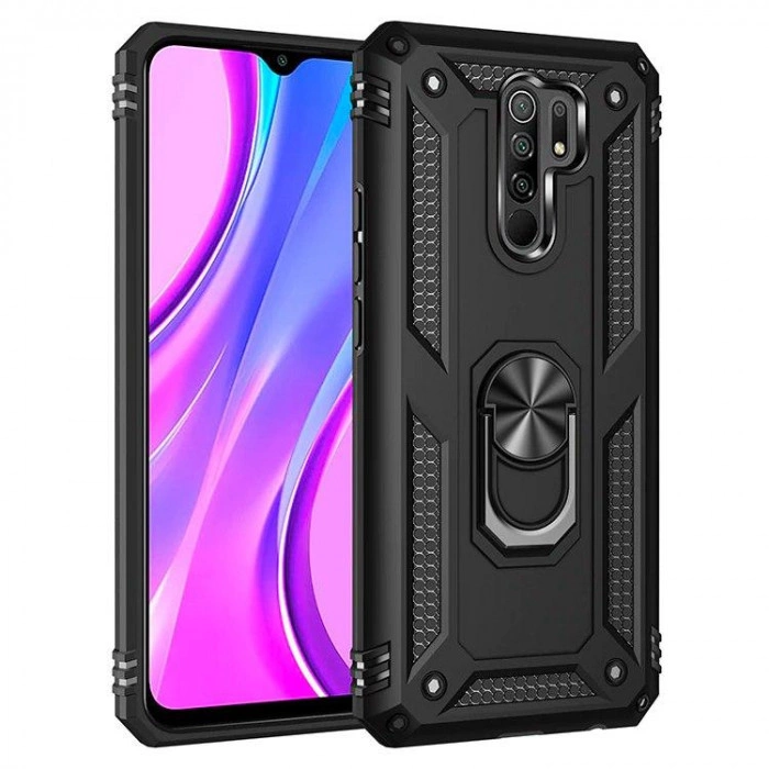 Ультратонкий протиударний чохол для Xiaomi Redmi 9 з кільцем-тримачем Чорний Ультратонкий протиударний чохол для Xiaomi Redmi 9 з кільцем-тримачем Чорний