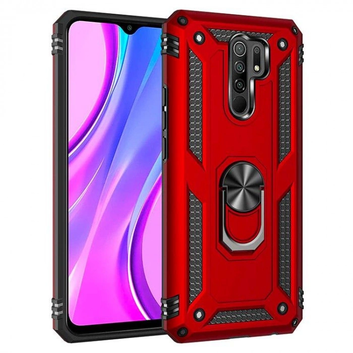 Ультратонкий противоударный чехол для Xiaomi Redmi 9 с кольцом-держателем - Красный