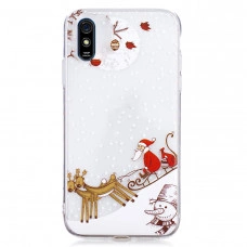 Силіконовий чохол з новорічним принтом для Xiaomi Redmi 9a Дід Мороз та сани