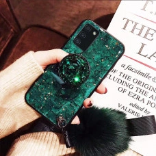Силіконовий чохол з попсокетом та хутряним помпоном для Oppo A55 5G Зелений