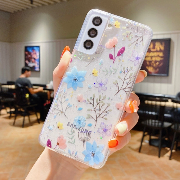 Прозрачный силиконовый цветочный чехол для Samsung Galaxy A35 Синие цветки D05 Прозрачный силиконовый цветочный чехол для Samsung Galaxy A35 Синие цветки D05