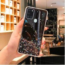 Силиконовый чехол с блестками для Samsung A21s Черный