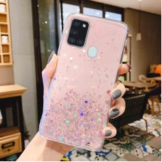 Силиконовый чехол с блестками для Samsung A21s Розовый