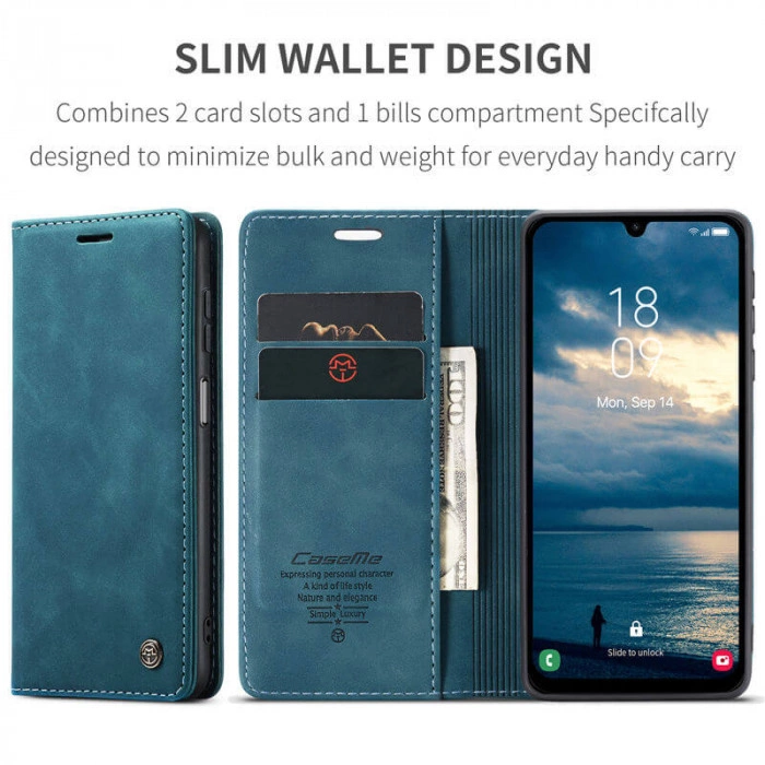 Чехол-книжка CaseMe из нубука для Samsung A14 Бирюзовый