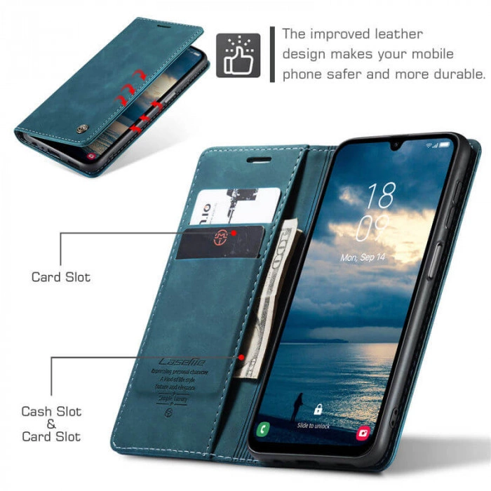 Чехол-книжка CaseMe из нубука для Samsung A14 Бирюзовый