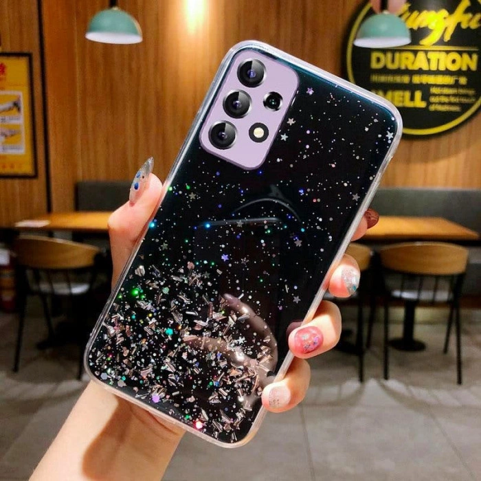 Силиконовый чехол с блестками для Samsung A32 Чёрный
