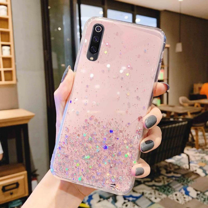 Силіконовий чохол з блискітками для Samsung A70 Рожевий
