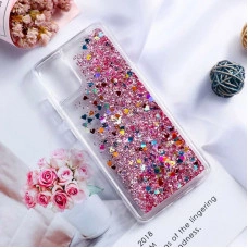 Силиконовый чехол с жидким глиттером для Samsung A51 Розовый