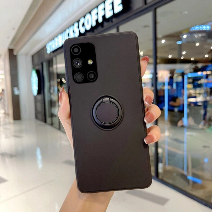 Силиконовый чехол Soft Touch с кольцом-держателем для Samsung A51 Чёрный