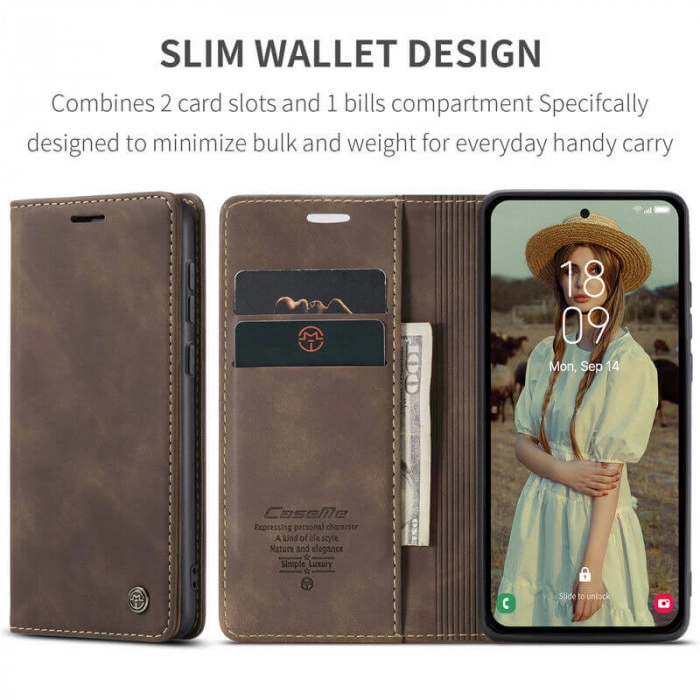 Чехол-книжка CaseMe из нубука для Samsung A56 Тёмно-коричневый