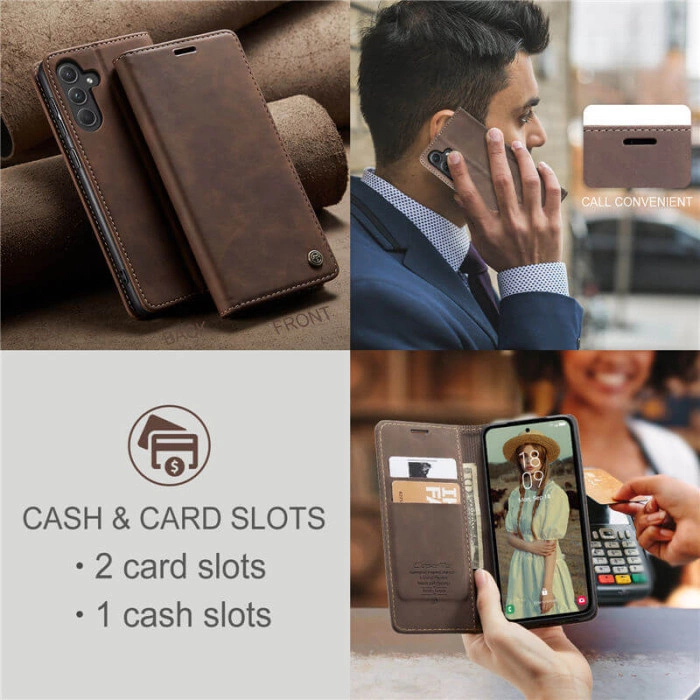 Чехол-книжка CaseMe из нубука для Samsung A56 Тёмно-коричневый