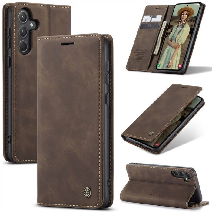 Чехол-книжка CaseMe из нубука для Samsung A56 Тёмно-коричневый