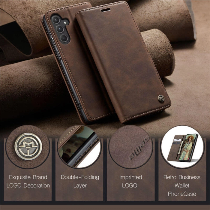 Чехол-книжка CaseMe из нубука для Samsung A56 Тёмно-коричневый
