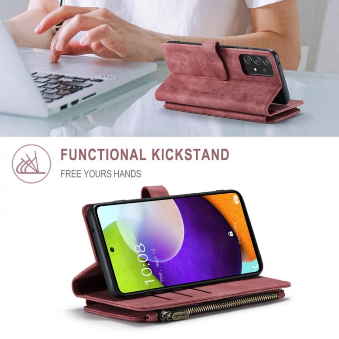 Чохол-гаманець CaseMe Retro Leather з манітом та ремінцем для Samsung A72 Бордовий