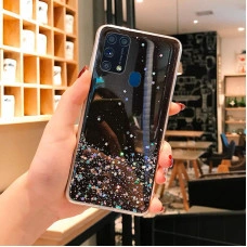 Силиконовый чехол с блестками для Samsung M31/M21s Чёрный