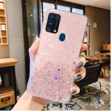 Силиконовый чехол с блестками для Samsung M31/M21s Розовый