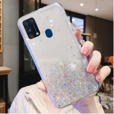 Силиконовый чехол с блестками для Samsung M31/M21s Серебристый