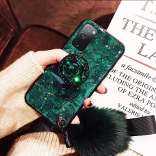 Силіконовий чохол з попсокетом та хутряним помпоном для Samsung Galaxy S20 FE Зелений