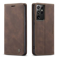 Чехол-книжка CaseMe из нубука для Samsung S21 Ultra Тёмно-коричневый