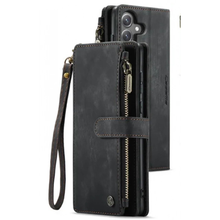 Чехол-кошелек CaseMe Retro Leather с манитом и ремешком для Samsung S21 Plus Черный