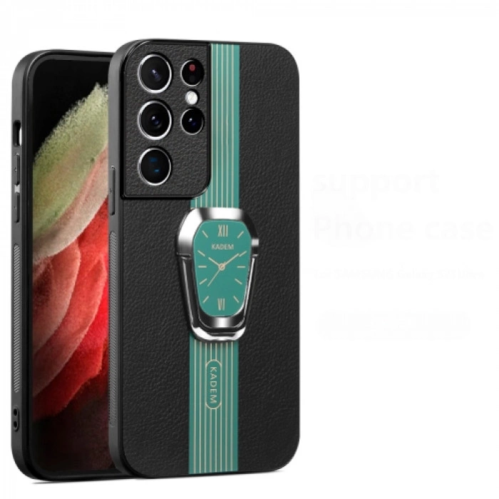 Захисний бампер Magnetic Litchi Leather для Samsung Galaxy S23 Ultra з кільцем-тримачем Зелений