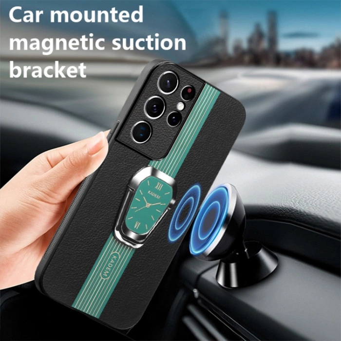 Захисний бампер Magnetic Litchi Leather для Samsung Galaxy S23 Ultra з кільцем-тримачем Зелений