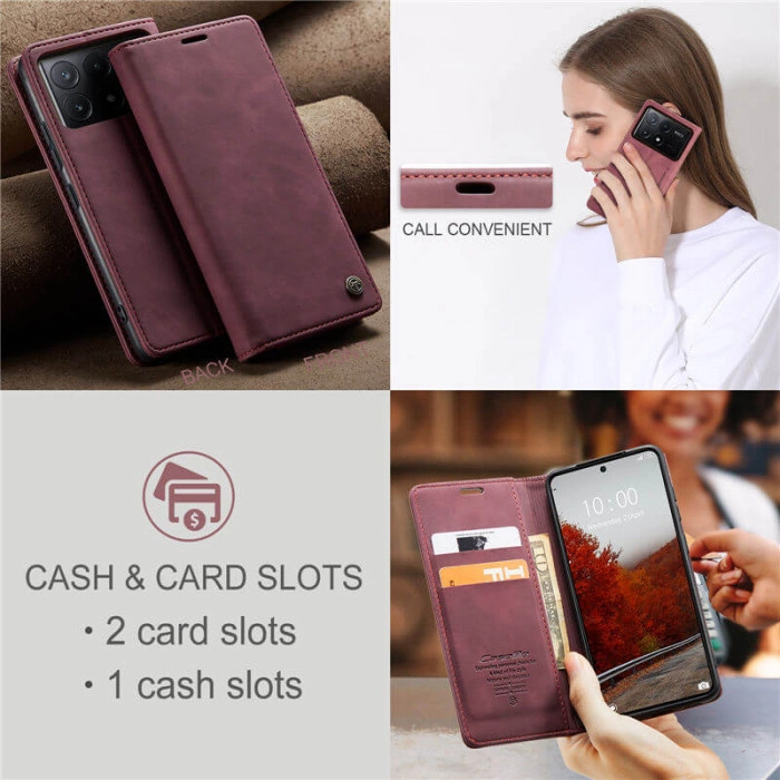 Чохол-книжка CaseMe із нубуку для Xiaomi Poco X6 Pro 5G Бордовий