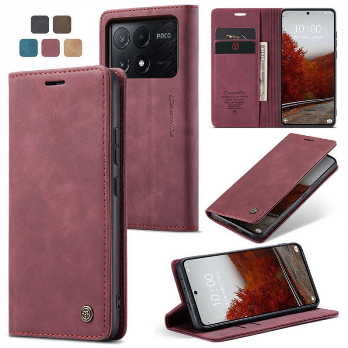 Чохол-книжка CaseMe із нубуку для Xiaomi Poco X6 Pro 5G Бордовий