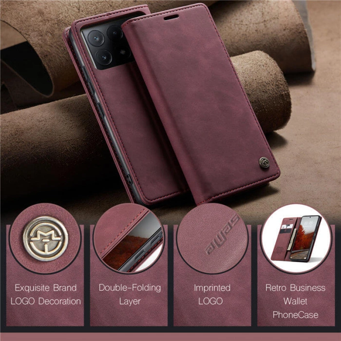 Чохол-книжка CaseMe із нубуку для Xiaomi Poco X6 Pro 5G Бордовий