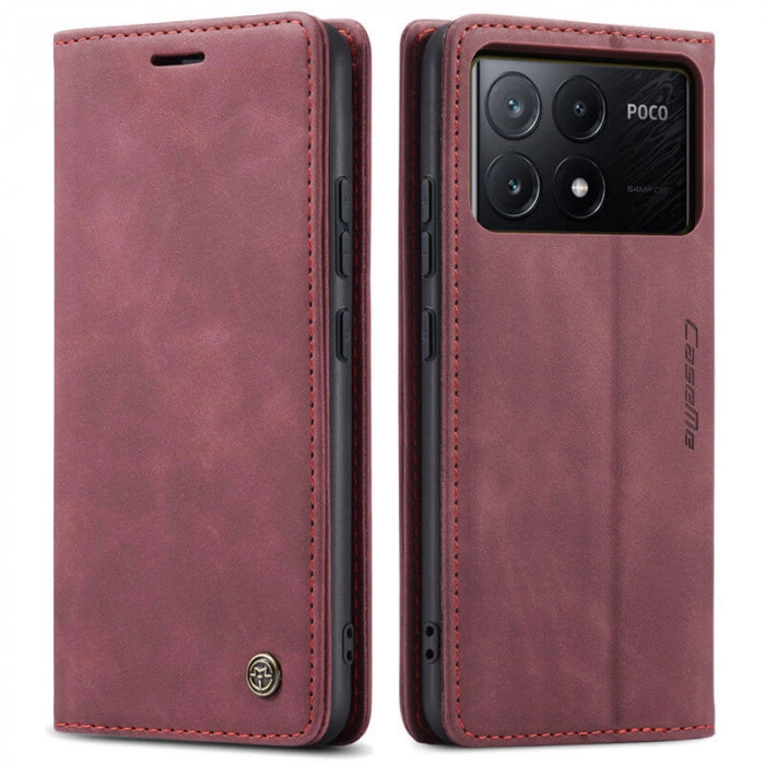 Чохол-книжка CaseMe із нубуку для Xiaomi Poco X6 Pro 5G Бордовий